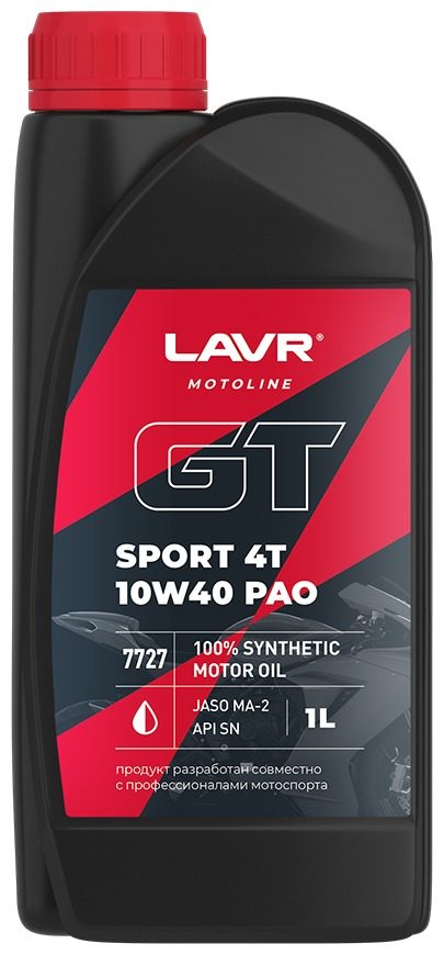 LAVR Motoline GT Sport 4T 10W40 PAO, арт. 7727, JASO MA-2, API SN, 1 л